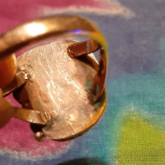 Vintage Navajo Turquoise & Coral Ring - Picture 6 of 6